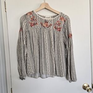 Floral Embroidered Women's Top S - Beige Blue Orange